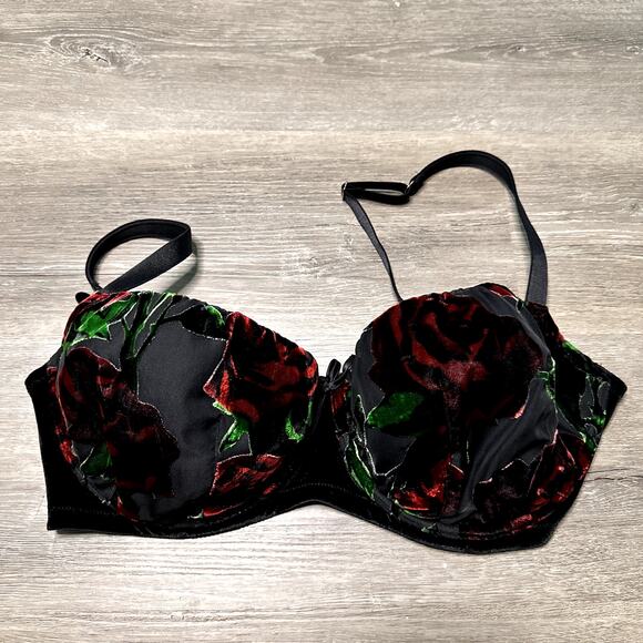 Savage X Fenty Bra Rose Black Red Velvet 40DD - Picture 1 of 5